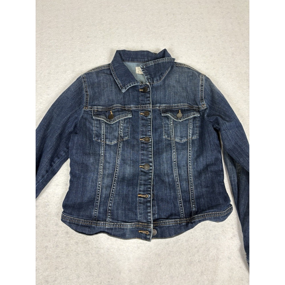 Caslon Denim Jacket Womens M Dark Wash Blue Stretch Cotton Blend Trucker Cowgirl